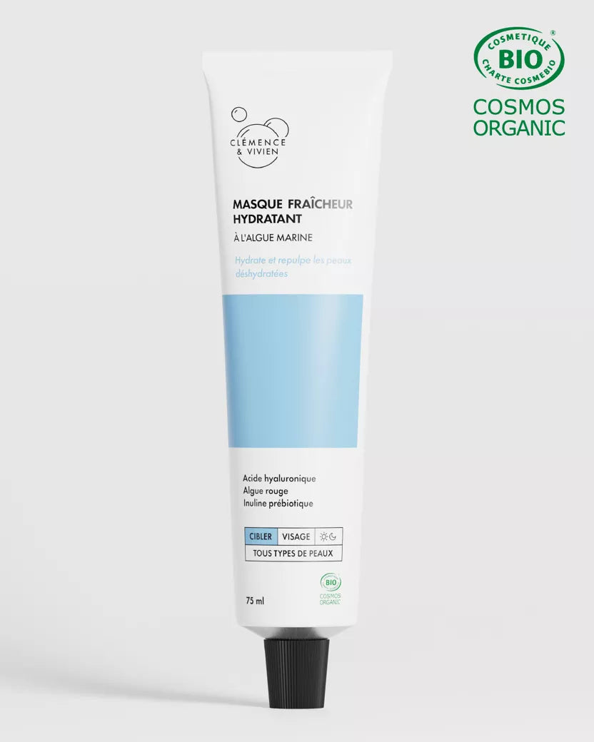Tube du masque fraîcheur hydratant à l’algue marine Clémence & Vivien pour tous types de peaux.