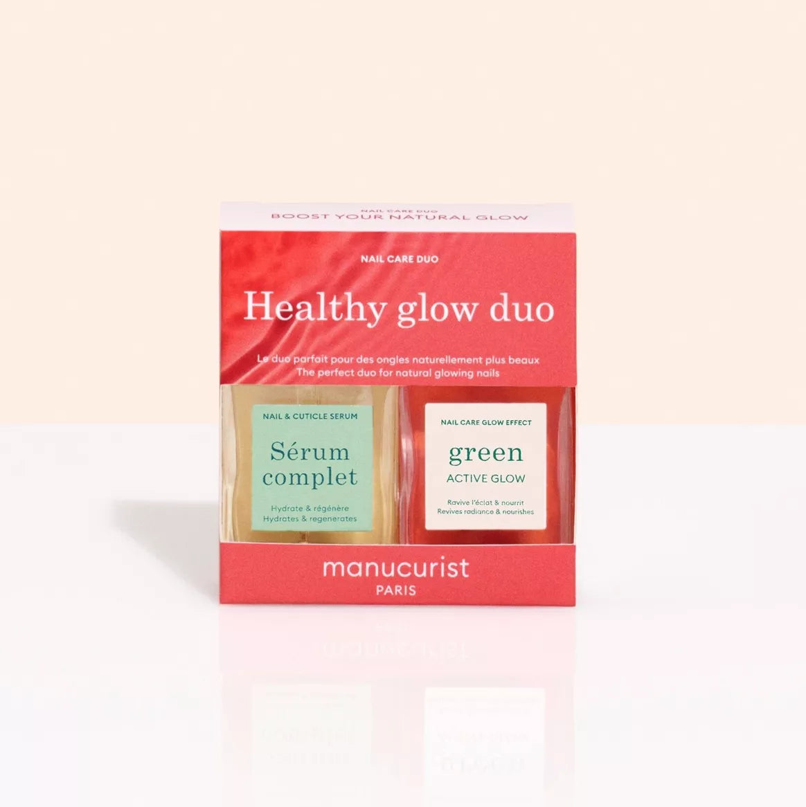 Coffret Healthy Glow Duo Manucurist avec Green Active Glow et Sérum Complet pour des ongles naturellement éclatants.