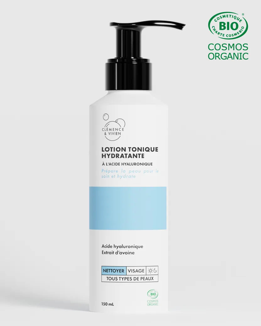 Lotion tonique hydratante Clémence & Vivien à l’acide hyaluronique pour tous types de peaux.
